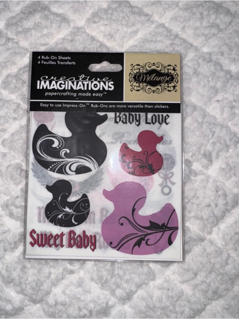 Y2K Creative Imaginations Melange Baby Love Rub-On Ducks - Pink & Black